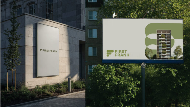 FIRSTFRANK — ตัวอย่างการใช้งานแบรนด์ (mockup) แบรนด์อสังหาริมทรัพย์