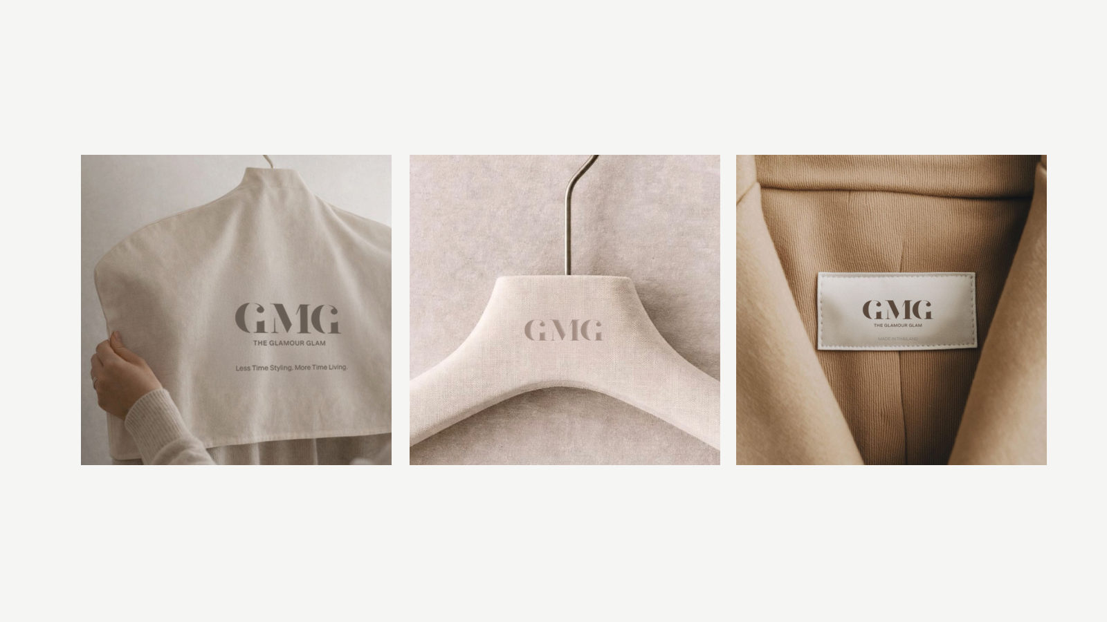 GMG — ตัวอย่างการใช้งานแบรนด์ (mockup) แบรนด์แฟชั่น