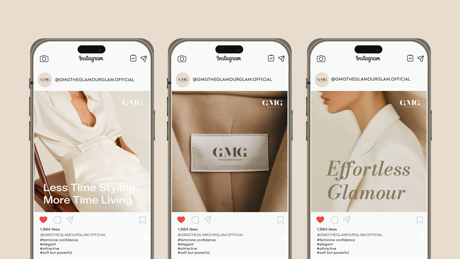 GMG — ตัวอย่างการใช้งานแบรนด์ (mockup) แบรนด์แฟชั่น