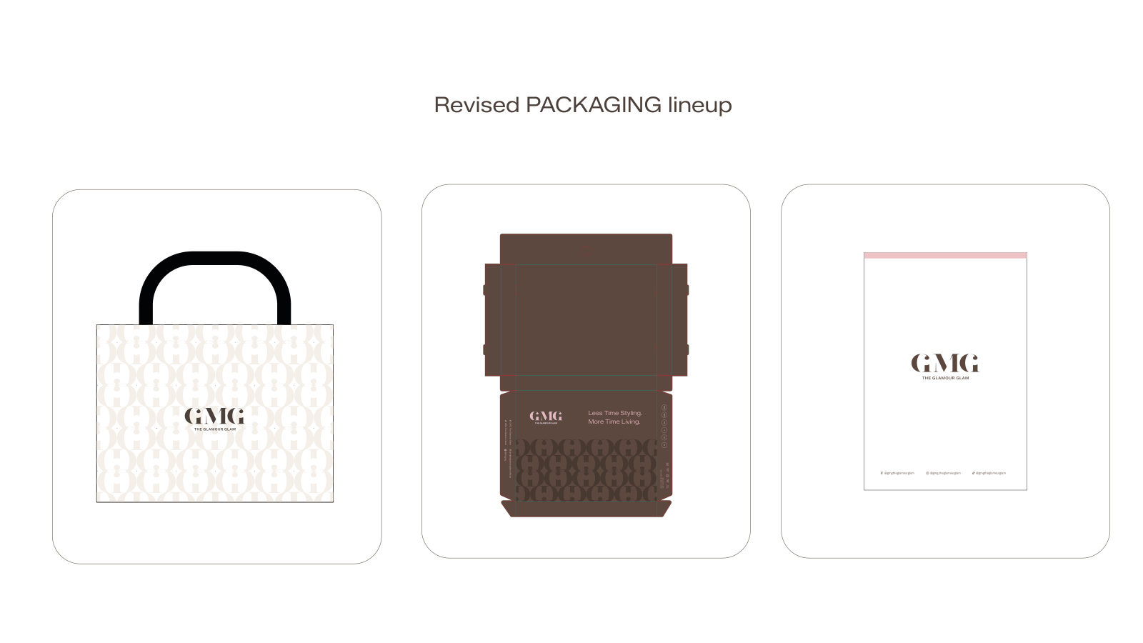 GMG — ตัวอย่างการใช้งานแบรนด์ (mockup) แบรนด์แฟชั่น