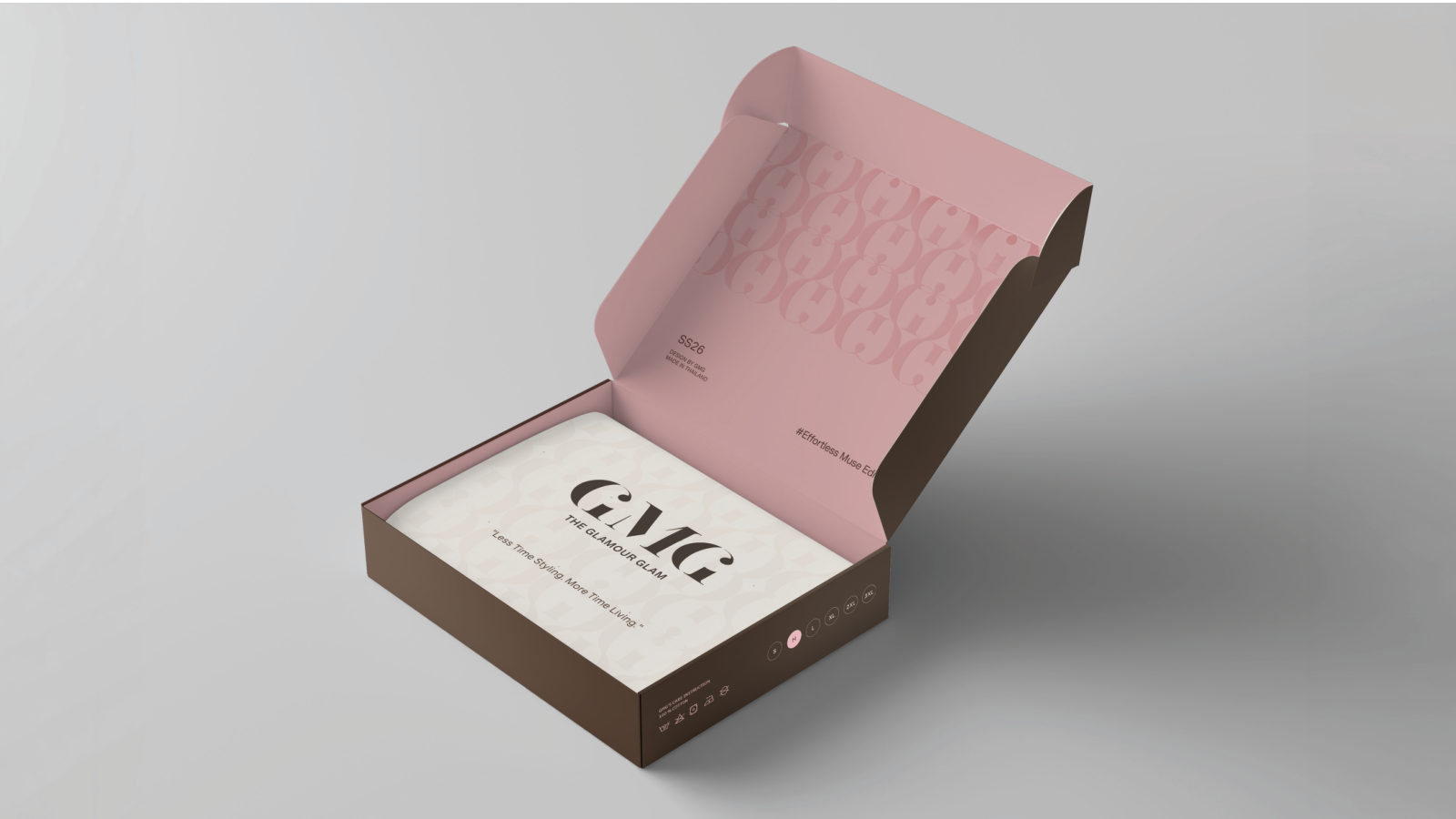GMG — ตัวอย่างการใช้งานแบรนด์ (mockup) แบรนด์แฟชั่น
