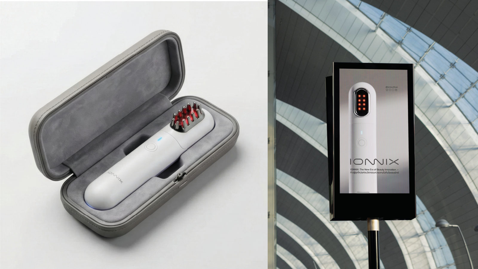 IONNIX — ตัวอย่างการใช้งานแบรนด์ (mockup) แบรนด์ beauty tech