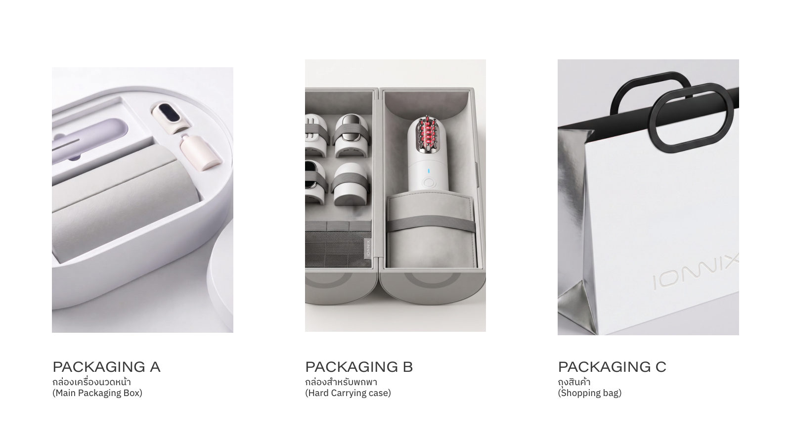 IONNIX — ตัวอย่างการใช้งานแบรนด์ (mockup) แบรนด์ beauty tech