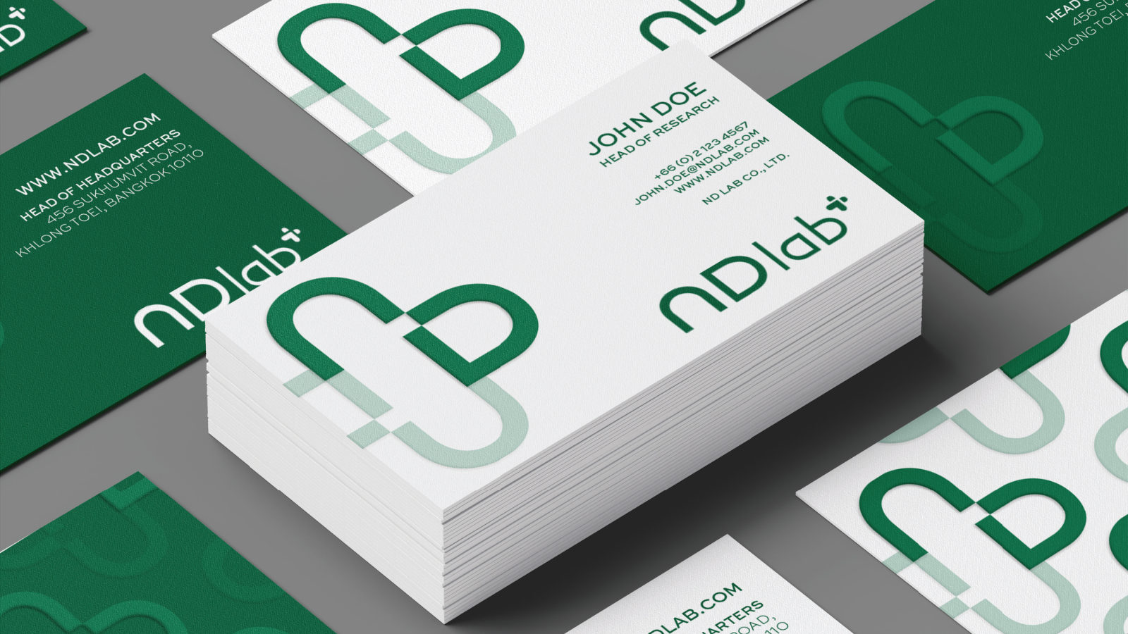ND LAB — ตัวอย่างการใช้งานแบรนด์ (mockup) แบรนด์อาหารเสริม