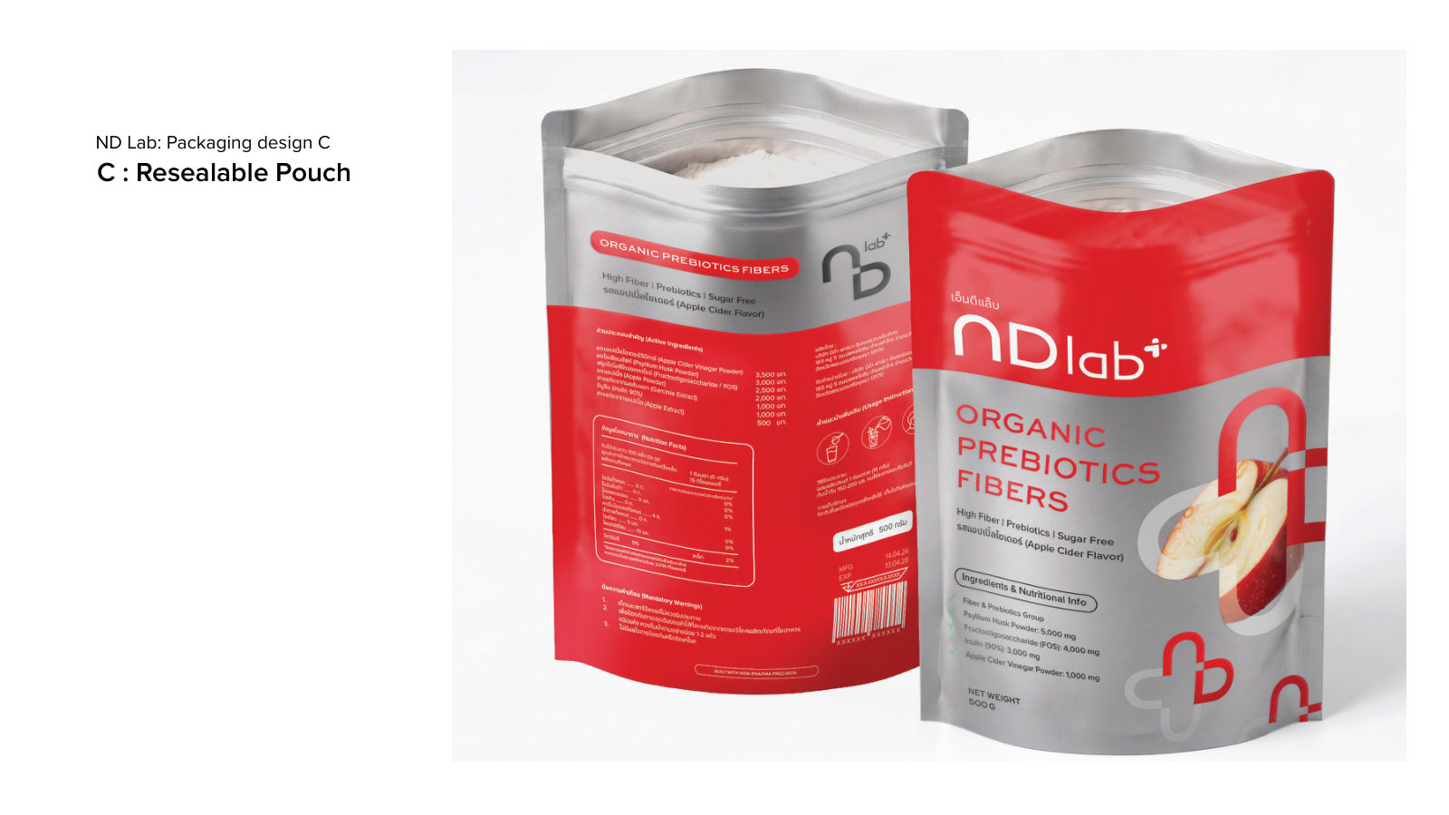 ND LAB — ตัวอย่างการใช้งานแบรนด์ (mockup) แบรนด์อาหารเสริม