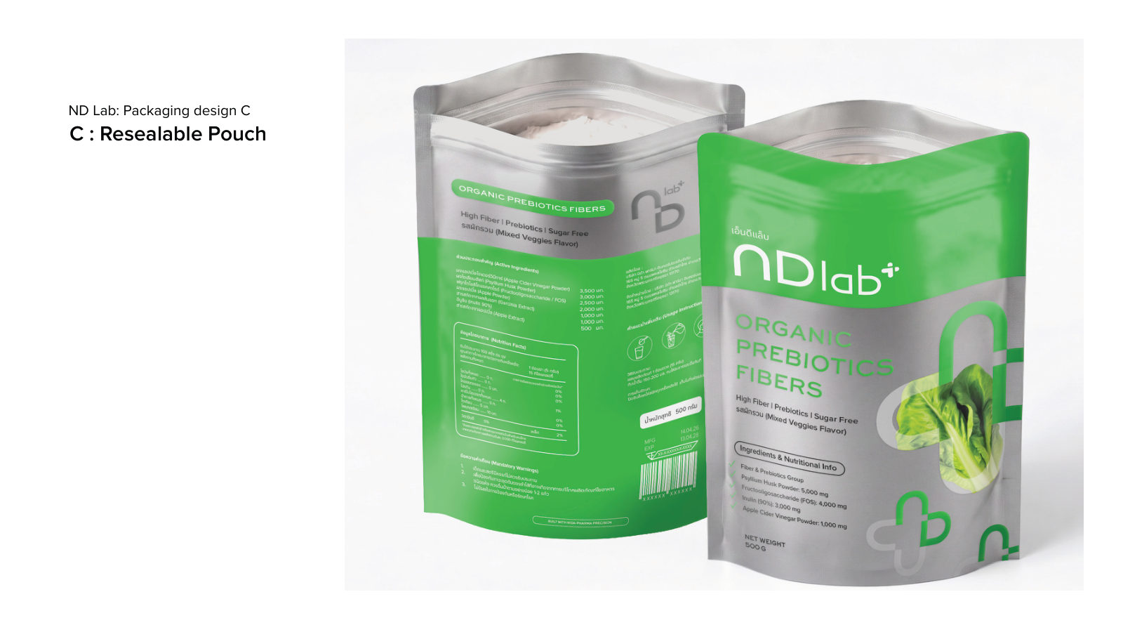 ND LAB — ตัวอย่างการใช้งานแบรนด์ (mockup) แบรนด์อาหารเสริม