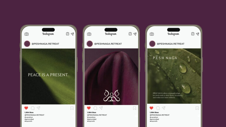 Pesh Naga — ตัวอย่างการใช้งานแบรนด์ (mockup) แบรนด์รีสอร์ต