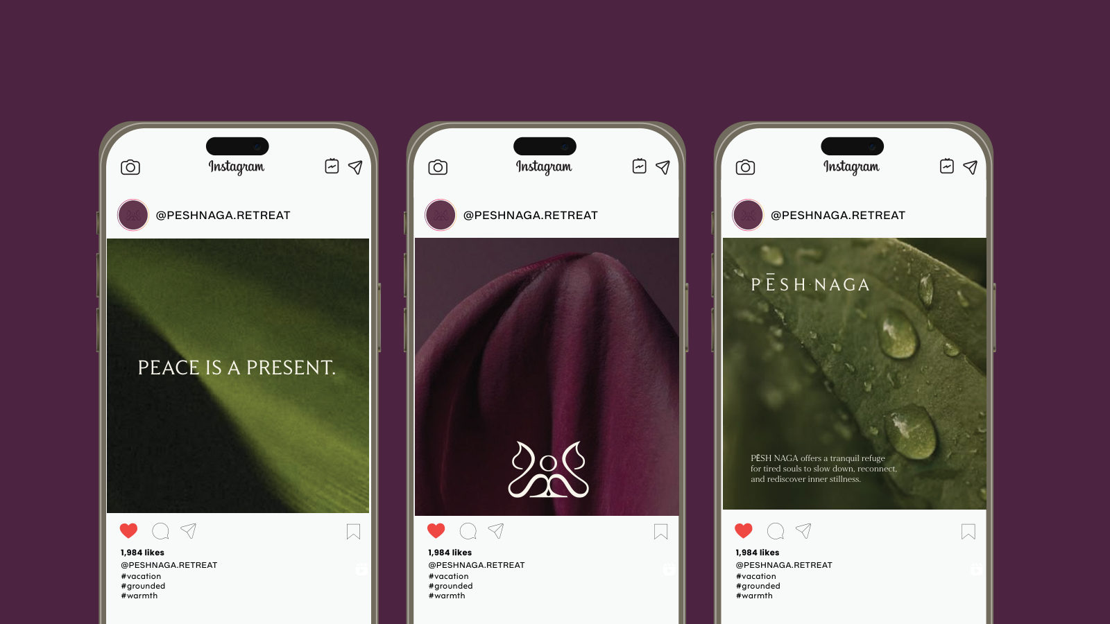 Pesh Naga — ตัวอย่างการใช้งานแบรนด์ (mockup) แบรนด์รีสอร์ต