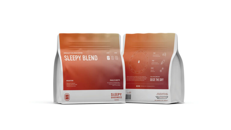 Sleepy Groundzz — ตัวอย่างการใช้งานแบรนด์ (mockup) แบรนด์กาแฟ