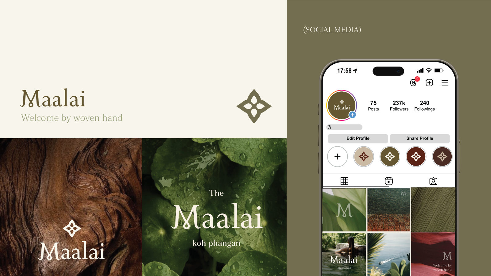 The Maalai — ตัวอย่างการใช้งานแบรนด์ (mockup) แบรนด์โรงแรมและรีสอร์ต